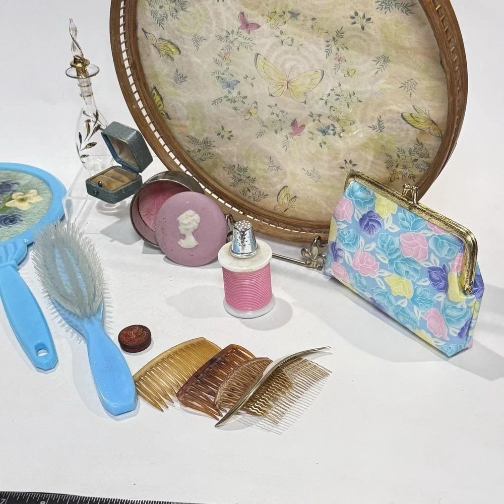 Curated Vintage 50s/60s Vanity Lot Tray Purfume Bottles Mirror‎ Brush Etc